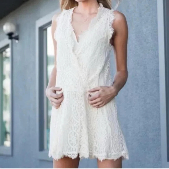 Free People Dresses & Skirts - Free people Victorian Ivory Lace drop waist V-neck sleeveless mini dress Size M